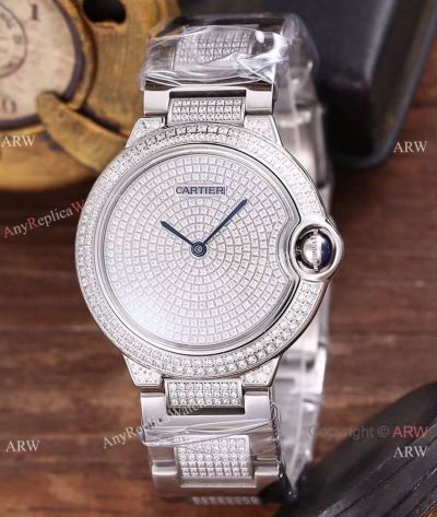 Swiss Cartier Ballon Bleu Replica Watches - 18K White Gold case Full diamonds Dial Watch